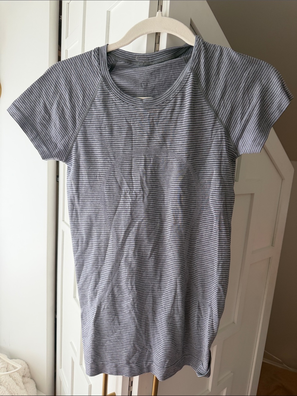 lululemon athletica Swiftly Tech Stripe Tee in Light Gray & White